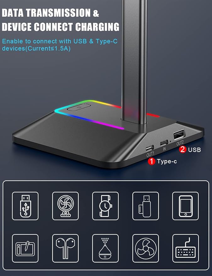 New Bee USB Headset with Microphone RGB Headphone Stand