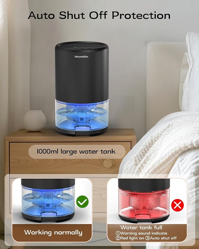 Dehumidifier, 35 oz Small Dehumidifiers for Home, Bathroom, Bedroom, Closet, Ultra-Quiet with Sleep Mode, 7 Color Lights & Auto Shut Off, Compact & Portable for RV, Rooms, Basement, Energy Saving