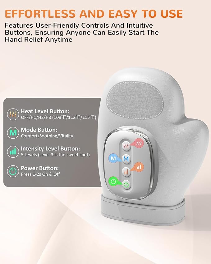 Hand Massager with Heat and Compression: Cordless Hand Massage Glove with 3 Modes, 5 Intensity & 3 Heat Therapy for Arthritis Carpal Tunnel Pain Relief - Fathers Day Dad Gifts (Gray)