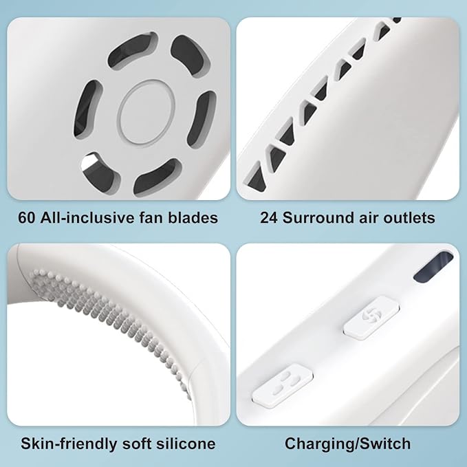 Misting Neck Fan Portable Rechargeable, Around the Neck Personal Fan for Women Men Face Blow Cold Air, Mini Bladeless Neck Cooling Fan Water Spray Travel Neck Cooler 3 Speeds - White