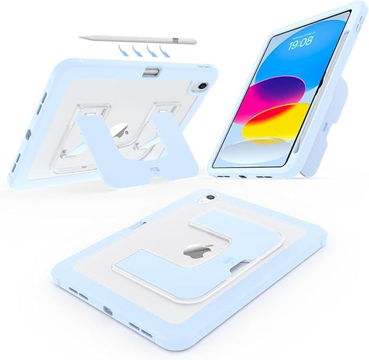 CCMAO Case for iPad (A16) 11th/10th (2025/2022), Shockproof Protective Lightweight iPad Cover with Pencil Holder, Kickstand, Transparent Hard PC Back Cover, Cute Case for iPad 11/10, Light Blue