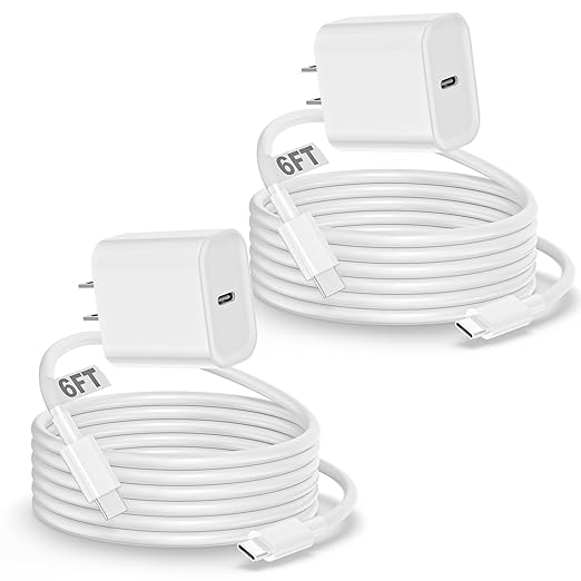 iPhone 17 16 15 Charger Fast Charging, 2Pack 20W Apple Type C Wall Charger Travel Block with 6FT Long USB C to USB C Fast Charging Cable Cord for iPhone 17/17Pro/Pro Max/17 Air/16 15 Pro/Pro Max, iPad