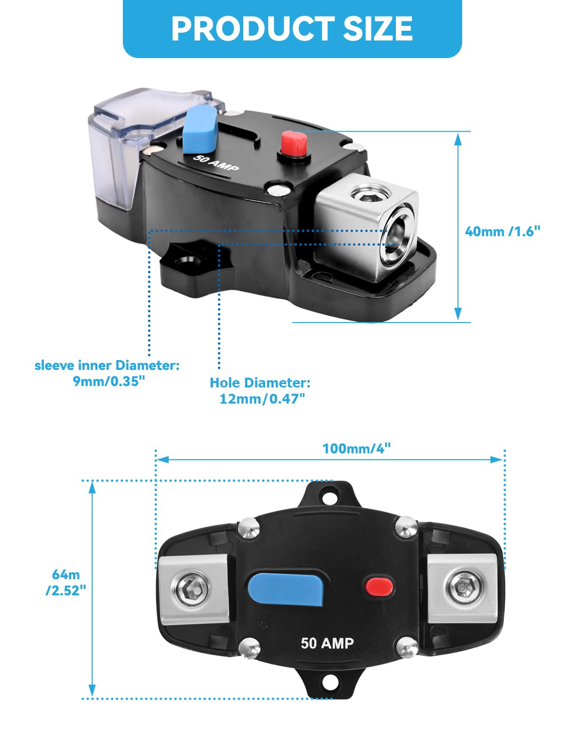 200 Amp Circuit Breaker 12-48 Volt DC 200A Self Recovery Resettable High Amp Circuit Breaker with Manual Reset Button for Automotive RV Marine Boat Car Audio and Amps Protection