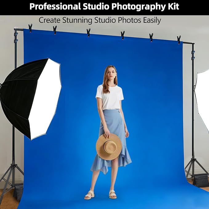 Hemmotop Photo Backdrop Stand 10x8.5ft(WxH), Heavy Duty Background Stand with 2 Sandbags, 2-in-1 T-Shape Photography Backdrop Stands for Party, Photo Booth, Balloon, Projector Screen, Wedding