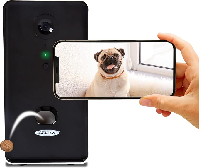 Lentek Automatic Pet Treats Feeder - Auto Treat Feeding Dispenser For Cat & Dogs With HD Camera, Alimentador, Programmable, Wifi, Smart Phone Control, Electronic, Automatico De Sensor, 10 Oz Capacity
