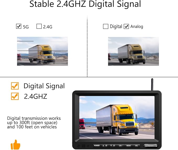 Wireless Backup Camera System Kit, HD 1080P 7 Inch Monitor, IR Night Vision, No Interference Record, IP69 Waterproof Rear View Camera for RV/Truck/Trailer/Van/Bus-ZEROXCLUB SW02