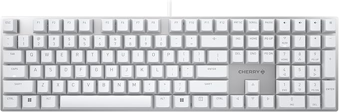 Cherry KC 200 MX, Wired Mechanical Office Keyboard, Modern Design with Elegant Aluminum Surface, USB-A Connection, MX2A Silent RED Switches, White/Silver