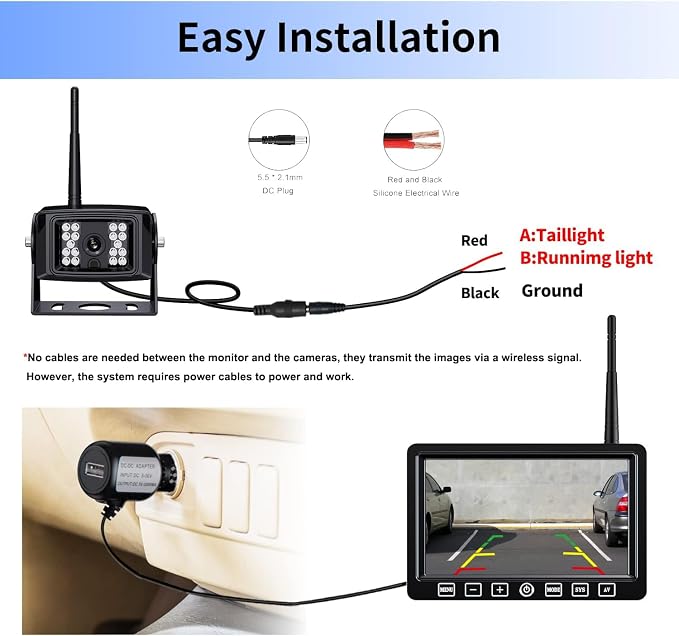 Digital Wireless Backup Camera System Kit,HD 1080P & IP69 Waterproof Wireless Reverse Rear View Camera + 7’’ DVR Split Touch Monitor, Recording for RV/Truck/Trailer/Motorhome-ZEROXCLUB B701