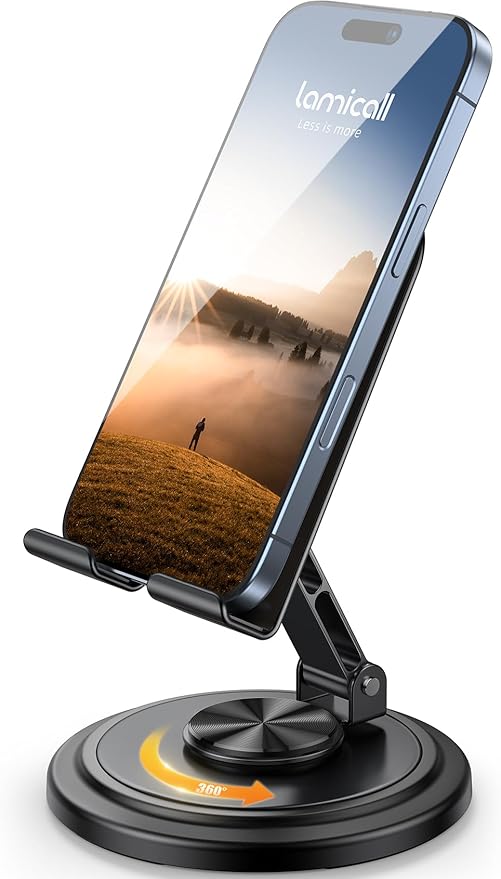 Lamicall Laptop Stand for Desk with 360 Rotating Base + Sturdy Adjustable Phone Stand for Desk