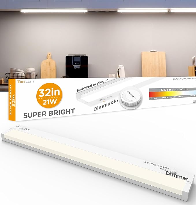 LED Under Cabinet Lighting Hardwired Or Plug in,32 Inch21W2100LM Super Bright,Dimmable with Dimmer,120V 5CCT 2700/3000/3500/4000/5000K, Linkable Cabinet Light,Under Counter Lights for Kitchen