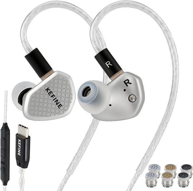 Klean SV Hi-Fi in Ear Monitor, Wired Gaming Earbuds, 10mm DLC Diaphragm Dynamic Driver, Wired Earphones, Interchangeable Tuning Nozzles, HiFi IEM for Audiophile, Musician&Gaming(USB-C with Mic)