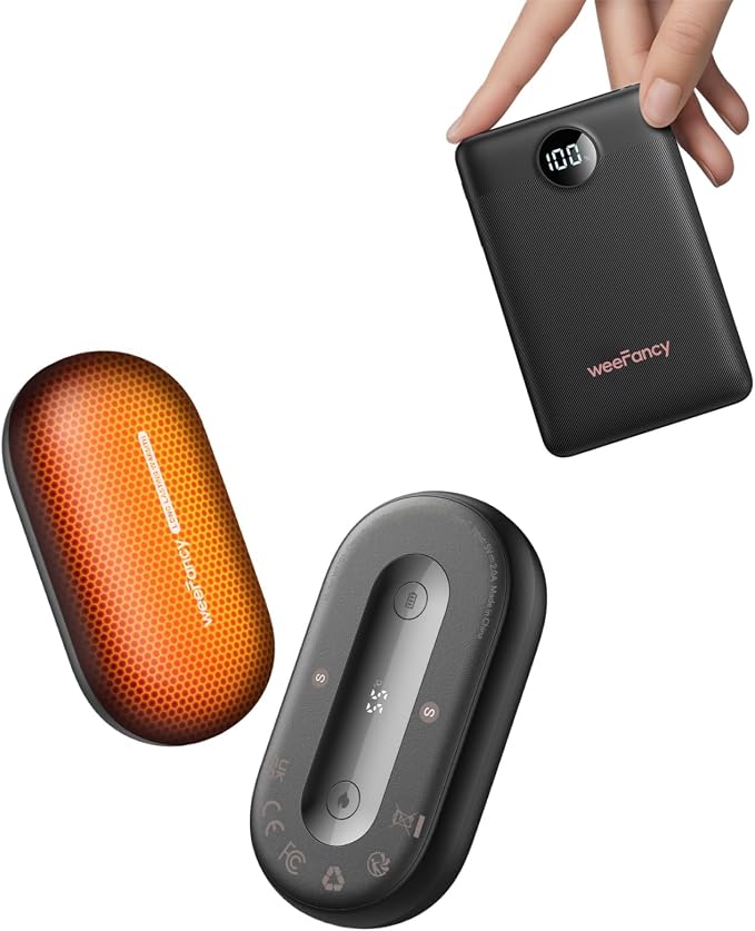 Ultra-Thin Mini Portable Charger 10000mAh & Rechargeable Electric Hand Warmers 2 Packs Gifts Set