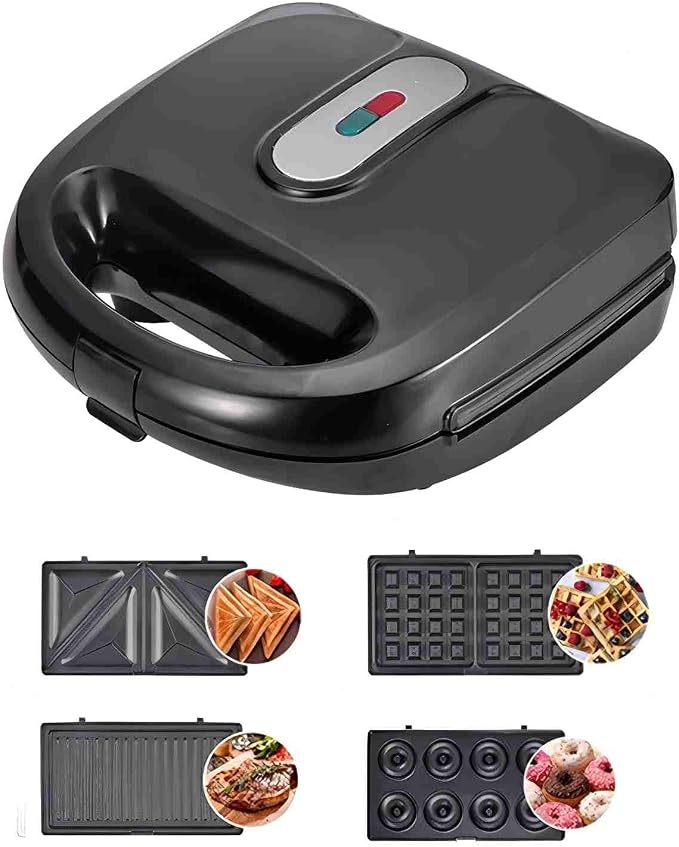 10 in 1 Panini Press Sandwich Maker 750W,Egg Sandwich Maker Panini Press with Removable Non-Stick Paltes,Cool Touch Handle,Easy to Clean,for Making Breakfast,Egg,Mini Waffle,Kitchen Appliances,Black