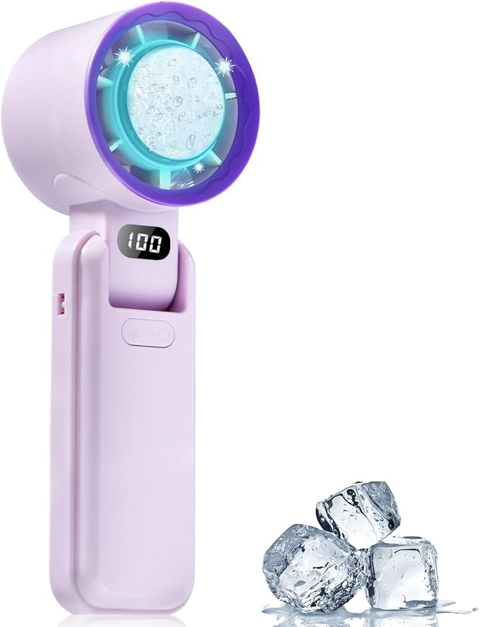 Portable Handheld Fan with Ice Cooler – 13000RPM Turbo Fans, 3-in-1 Rechargeable Mini Personal Fan, 100 Adjustable Speeds, 3600mAh Battery, for Travel, Outdoor, Office, and Personal Use