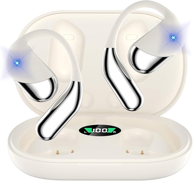 Open Ear Clip Wireless Earbuds Headphones, Bluetooth 5.4, Open Ear Design, Built-in Mic, IPX7 Waterproof, LED Display Charging Case,Ear Hooks Ear Buds Ultra for Fitness/Travel/Gym/Running/workout