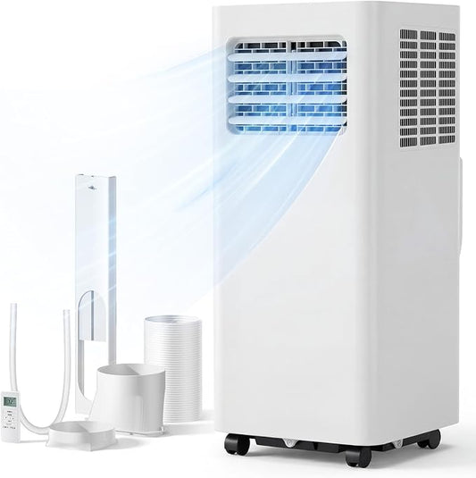 Feelfunn 8000 BTU Portable Air Conditioner, 3-in-1 Cools 350 Sq.Ft, Quiet AC with Fan & Dehumidifier, LED Display, Remote, 24H Timer, Window Kit, for Bedroom/Office/Dorms