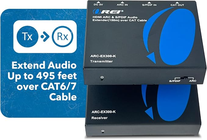 OREI ARC & SPDIF Audio Only Extender Balun Over Single CAT5e/6/7 Audio Return Channel Through HDMI Up to 300 Ft - Power Over Cable (ARC-EX300-K)