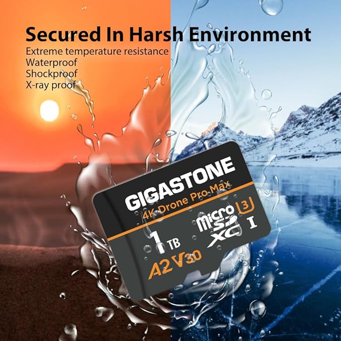 【5-Years Data Recovery】【Designed for Drone】 GIGASTONE 1TB Micro SD Card, 4K Drone Pro Max, A2 V30 for DJI Drone, 4K UHD Video Recording, R/W up to 150/130 MB/s, UHS-I U3 C10 Class 10 with Adapter