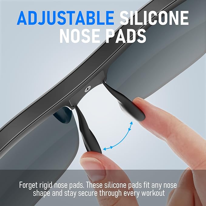 Smart Glasses, Open-Ear Audio Bluetooth Sunglasses | UV400 Polarized Lenses, Bluetooth 5.3, 8H Playtime | Adjustable Silicone Nose Pads, Hands-Free Call for Sports Driving Cycling | Men & Women