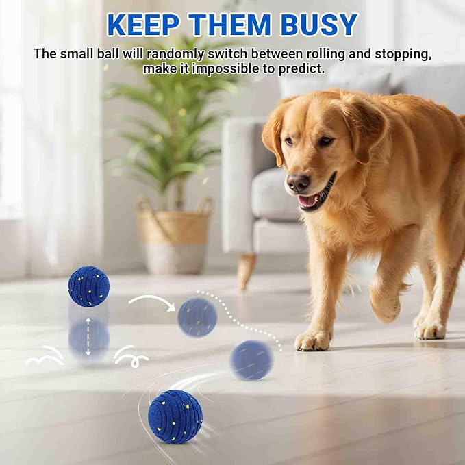 Smart Interactive Dog Toy with Remote Control, E-TPU Toy Ball for Aggressive Chewers, Automatic Moving, IPX6 Waterproof, Rechargeable Rolling Ball for Small/Medium/Large Dogs, BLU&YLW