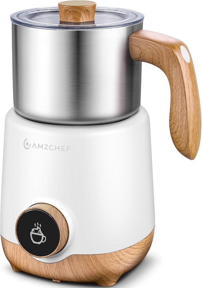 AMZCHEF 8-IN-1 Milk Frother and Steamer 21 oz, 550 Watts Split Stainless Steel Automatic Steamer, Milk's Warmer for Latte, Cappuccino, Hot Chocolate, Hot&Cold Froth, Heated Milk, Baby Food, White