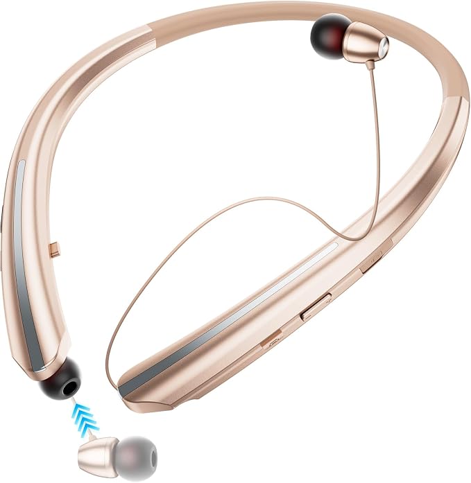 Bluetooth Headphones Neckband, Retractable Headset Wireless Sports Earbuds Noise Cancelling Stereo Earphones with Microphone, IPX5 Sweatproof, Compatible with iPhone Android (Rose) (Rose)
