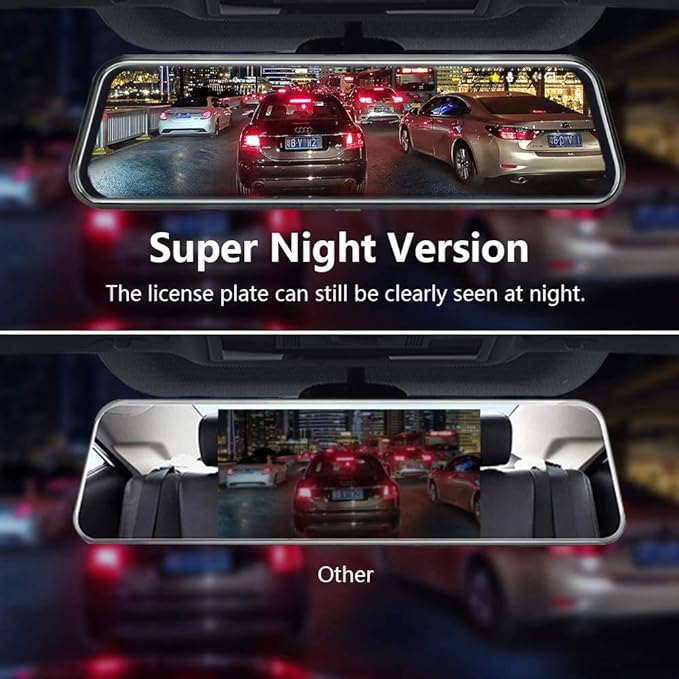 10'' Mirror Dash Cam Night Vision 1080P FHD Full Touch Screen Front and Rear View Backup Camera for Cars Loop Recording Streaming Media 170°Wide Angle Parking Assistance 6M Cable