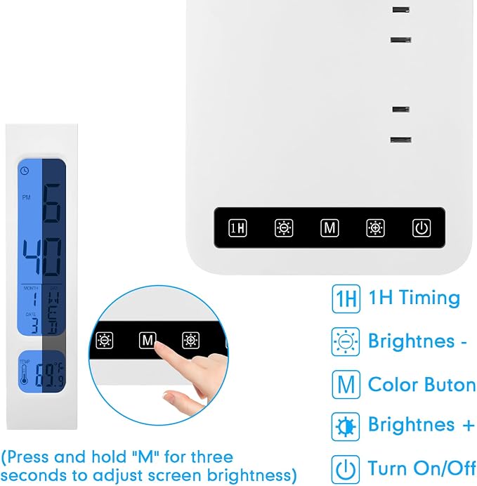 snsok Smart Desk Lamp with Dual USB Charging (Type-C/USB-A) & 2 AC Outlets, Digital Clock, Temperature Display, 5 Color Modes, 5 Brightness, Adjustable - for Office, Bedroom, Dorm Room, Study