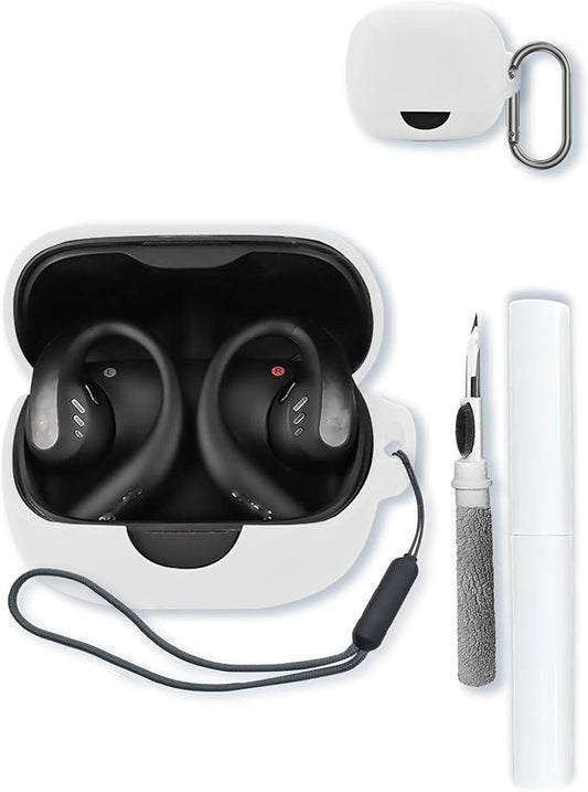 Case for Anker Soundcore AeroFit Pro True Wireless Earbuds,Soft Protective,BOVUGAC Silicone Case Cover with Keychain & Cleaning Kit & Lanyard for Soundcore AeroFit Pro by Anker-White
