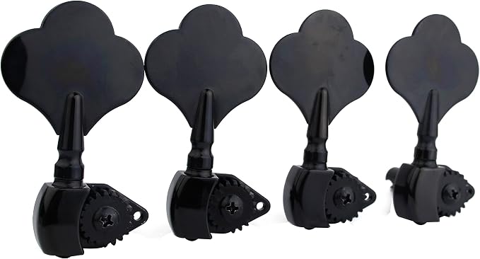 Guyker Open Frame Electric Bass Machine Head (4 Right handed) - 1:20 Ratio Gear Tuners Tuning Key Pegs - black