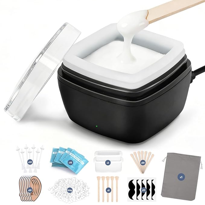 Nose Wax Kit Men, Nose Ear Hair Waxing Kit for Men and Women with 120g Wax, 65 Sticks, Nose Ear Hair Removal Kit, USB Fast Heat, Smart Constant Temp, Multi-Accessories, Black
