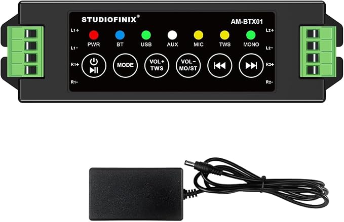 STUODIOFINIX 4-Channel Mini Bluetooth Amplifier 120w for Passive Speakers with TWS,AUX,MIC,USB,Replacement Part,Suitable for Wall/Ceiling/Marine/Bookshelf Speakers