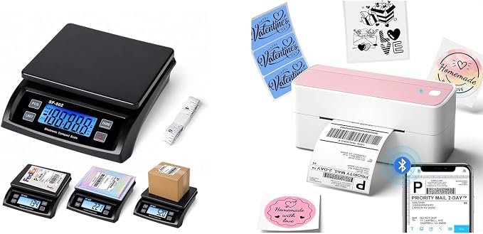 Phomemo 241BT 4X6 Wireless Shipping Label Printer & Digital Shipping Postage Scale 66lb with 59In Tape Measure,Pink Labels Printers for Shipping Package