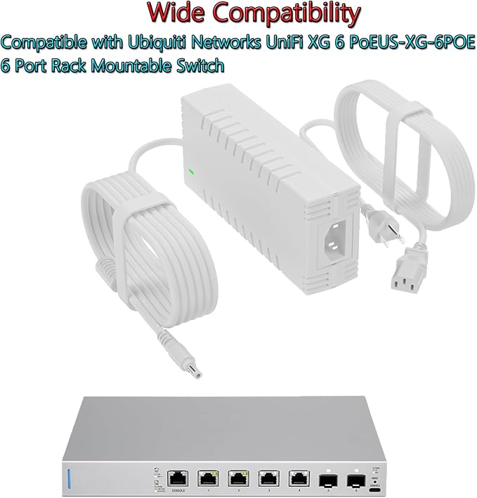 Ubiquiti UniFi 54V 210W Power Adapter, White | Output for XG 6 PoE & USW-Ultra Switches, Compatible with 6 & 8 Port Models, Replacement Power Supply