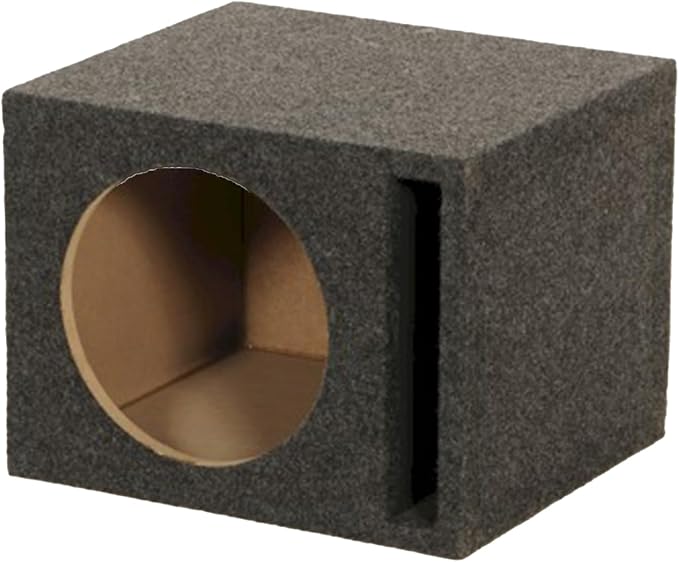 QPower Single 10-Inch Vented Unloaded Subwoofer Speaker Box – Solid 5/8-Inch MDF Car Audio Box with Charcoal Carpet Covering