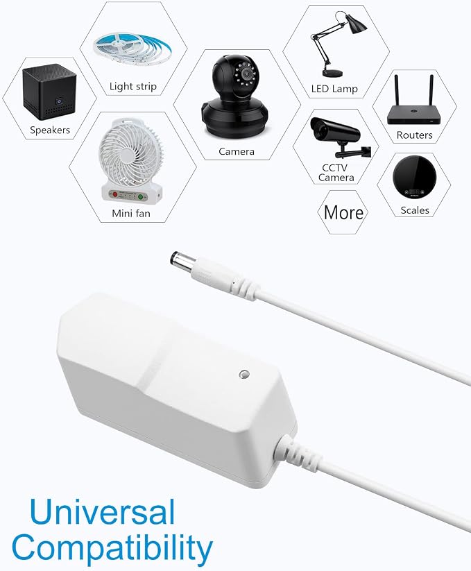 ALITOVE 12V 1A Power Supply DC 12 Volt Power Adapter 12V 1000mA 600mA 800mA 12W AC/DC Adapter 100V~240V AC to DC 12V Power Cord with 5.5x2.5mm Tip for Router LED Strip Security Camera System, White
