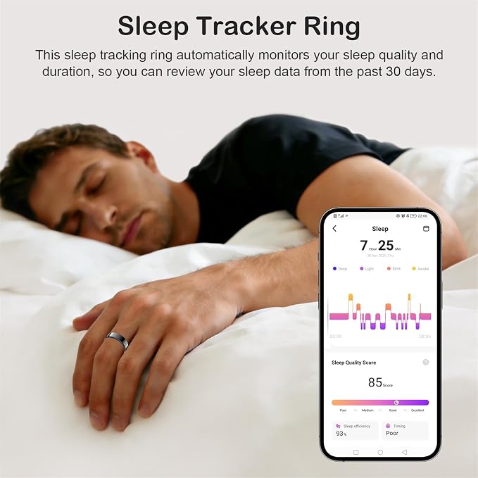Smart Ring for Women Men, Fitness Trackers Fitness Ring (Black, 9#) | Health Ring with Sleep Tracker, Heart Rate Monitor, Step Counter, Fit Ring for Long Lasting Battery Life, No Subscription Fee
