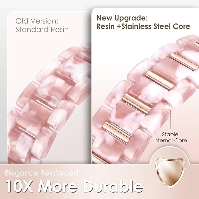 V-MORO Compatible with Apple Watch 42mm 41mm 40mm 38mm,Fashion Lightweight Resin Metal Strap Bracelet with Rose Gold Stainless Steel Inlay for iWatch Series 11/10/9/8/7/6/5/4/3/2/1/SE,Pink Flower