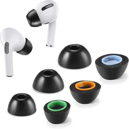 Memory Foam Ear Tips for AirPods Pro 1 & 2, No Silicone Eartips Pain, Anti-Slip Replacement Tips with Dust Mesh, Fit in The Charging Case, Reducing Noise Earbuds, 3 Pairs (Mixed S/M/L, Black)