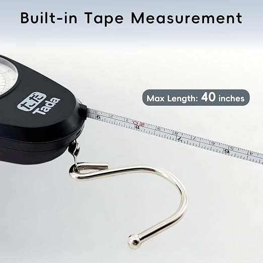 Tada 80lb/35kg Analog Fish Scale with 39-Inch Tape Measure | Manual Scale for Fishing, Farm, Luggage with Memory Pointer, No Battery Needed