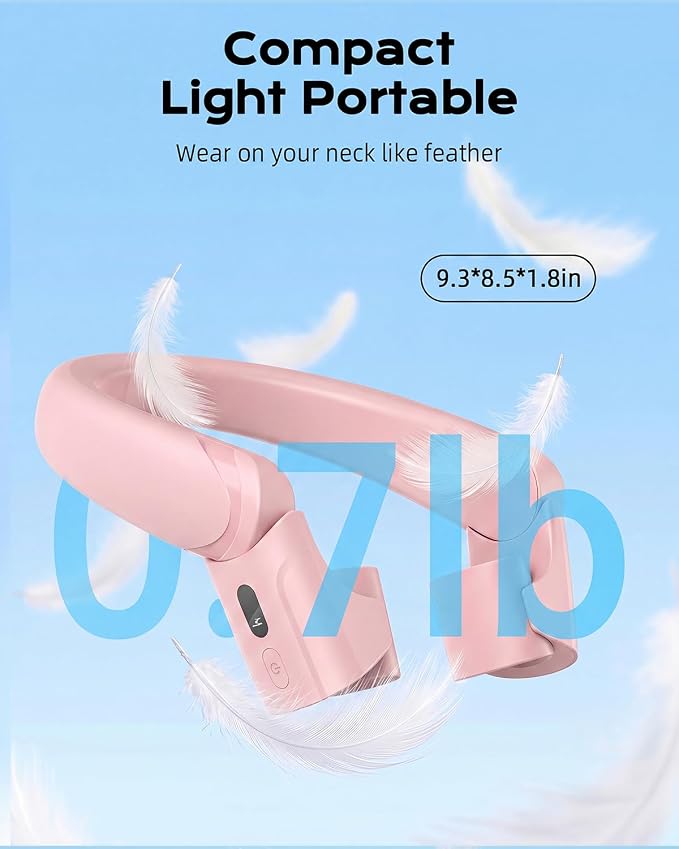 ChillGo 5th Gen Neck Fan with Dual Motor 200% Strong Airflow - 8000mAh Portable Fan, Personal Fan with Adjustable Airvents,Quick Charging,4 Speeds, Cooling Fan for Travel, Gift for Father Women,Pink