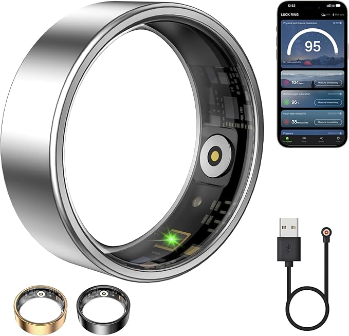 Smart Ring for Women & Men, Fitness Tracker with Heart Rate, Blood Oxygen, Sleep Monitoring, Long-Lasting Battery, IP68 Waterproof (Silver, #13)