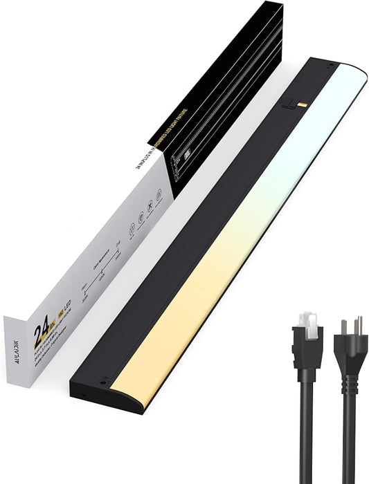 Hardwired Under Cabinet Lighting, 24 inch LED Under Counter Lights for Kitchen, CRI 97, 120V, 16W, 1400Lm 3CCT Dimmable Linkable Under Cabinet Lights with Power Cord and Linked Cord, Black