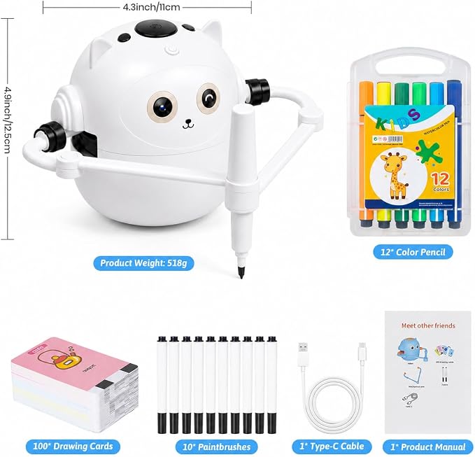 Drawing Robot for Kids with Music, Interactive Educational Drawing Machine with 100 Drawing Cards & 16 Color Pens, Magic Painting Learning Toy Gift for Girls and Boys Age 3 4 5 6 7 8