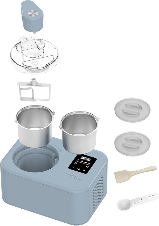 Magnavox Home, 1.2 Qt Electric Ice Cream Maker with Compressor, Touchscreen Ice Cream Machine, Built-In Compressor, Automatic Sorbet, FroYo, Italian Ice Maker, No Pre-Freeze