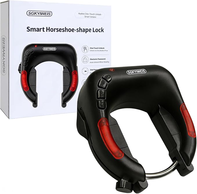 U-Shaped Smart Bike Lock, Electronic Keyless Lock with Solar & Type-C Charging, IP65 Waterproof, 2000mAh Long Battery Life for Bicycles, E-Bikes