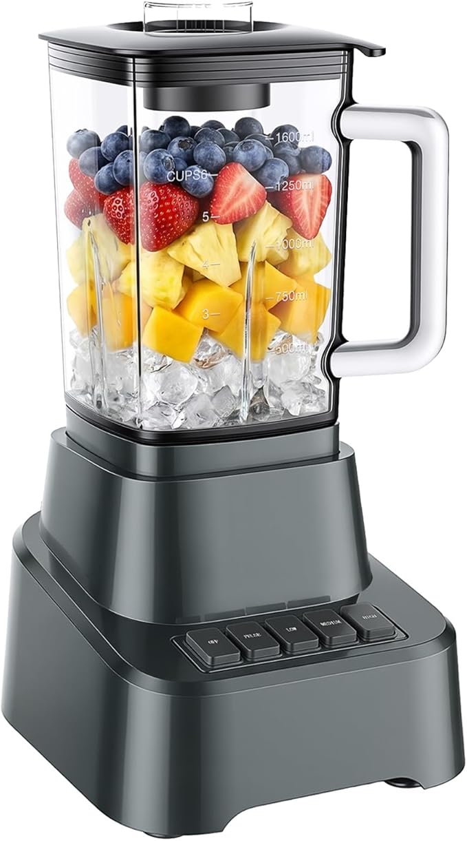 OLIXIS Professional Blender for Smoothies, Full-Size Kitchen Blender with 850 Peak Watts & 54oz Large Glass Pitcher, 4 Speeds with Pulse for Ice Crushing Frozen Fruits, Dishwasher Safe, Grey
