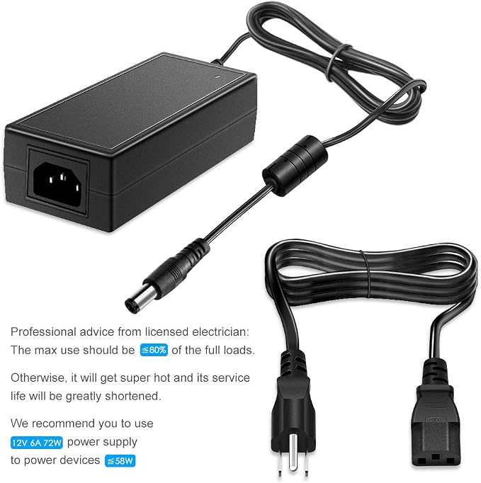 SHNITPWR 12V 6A AC DC Power Supply Adapter Converter 100V~240V AC to DC 12 Volt 6 Amp 72W LED Driver Transformer with 5.5x2.5mm Plug for 5050 3528 LED Strip 3D Printer CCTV Security System LCD Monitor