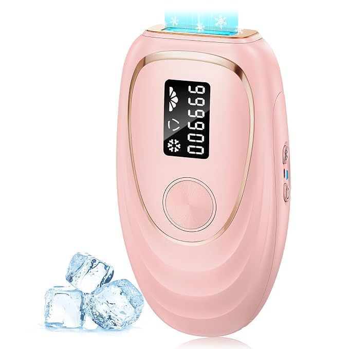 IPL Laser Hair Removal Device for Women & Men - Home 45°F Ice-Cooling Contact for Painless & Long-Lasting Results, 86% Hair Reduction in 3 Weeks for Full Body & Bikini Line, Hot Pink