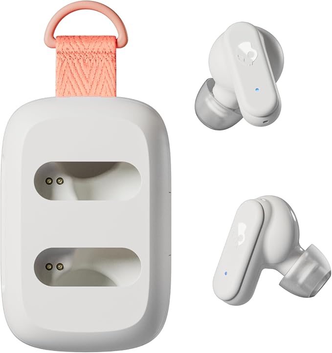 Skullcandy Dime 3 Wireless Earbuds, Bluetooth Headphones, Noise Isolating Fit, Up to 20 Hours Battery, Microphone for iPhone Android, Easy Carry with Integrated Lanyard - Bone